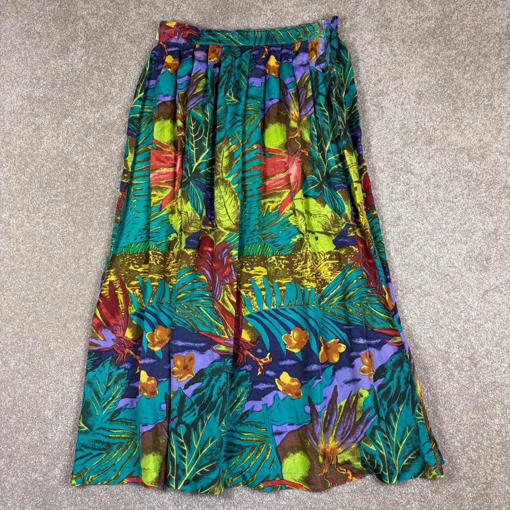 Options Melrose Silk Maxi Skirt Womens Small Tropical Floral Pleated Skirt